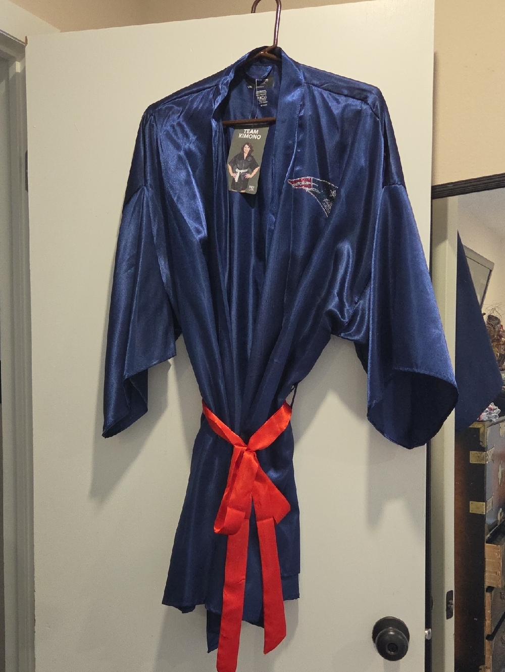 Little Earth Navy Satin Team Kimono with Cream Sash